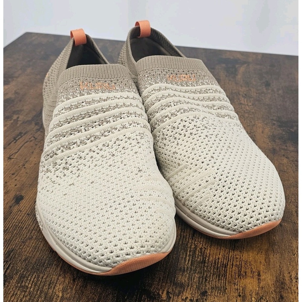 Kuru Stride Shoes Women's 10.5 Tan Orange Knit Slip On Comfort Plantar Sneakers